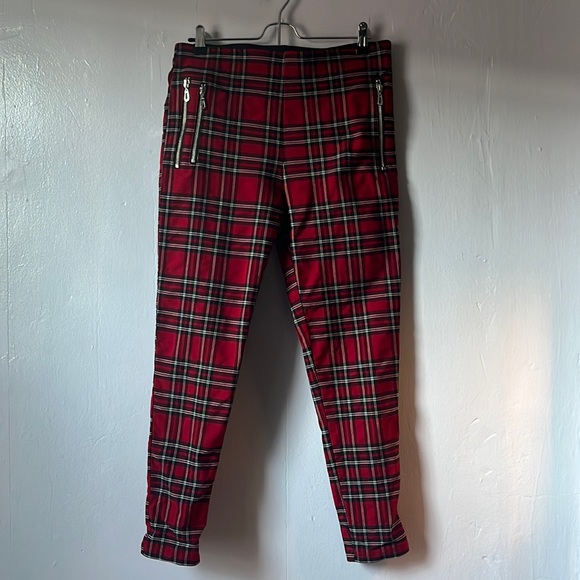 Zara red plaid leggings size large - Picture 1 of 5